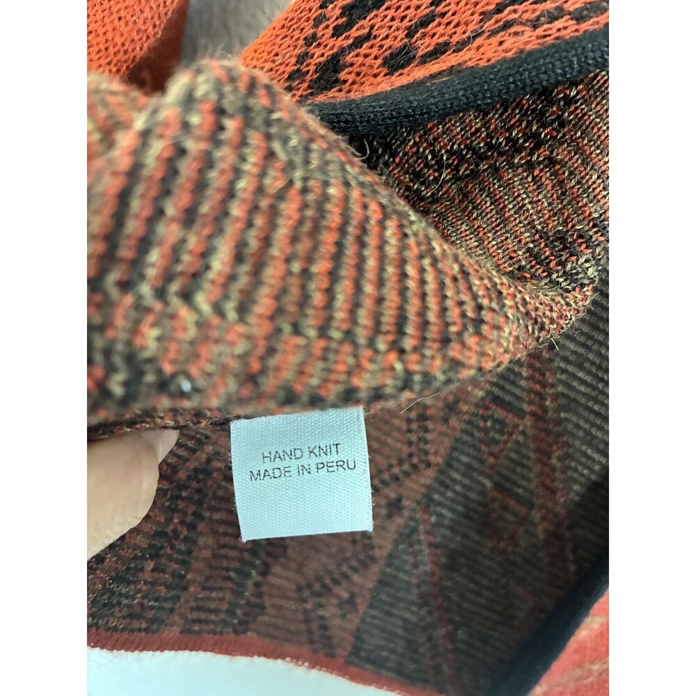 Caamano Cardigan Sweater Womens M Orange Alpaca Hand Knit Aztec Western Peru - Picture 11 of 16